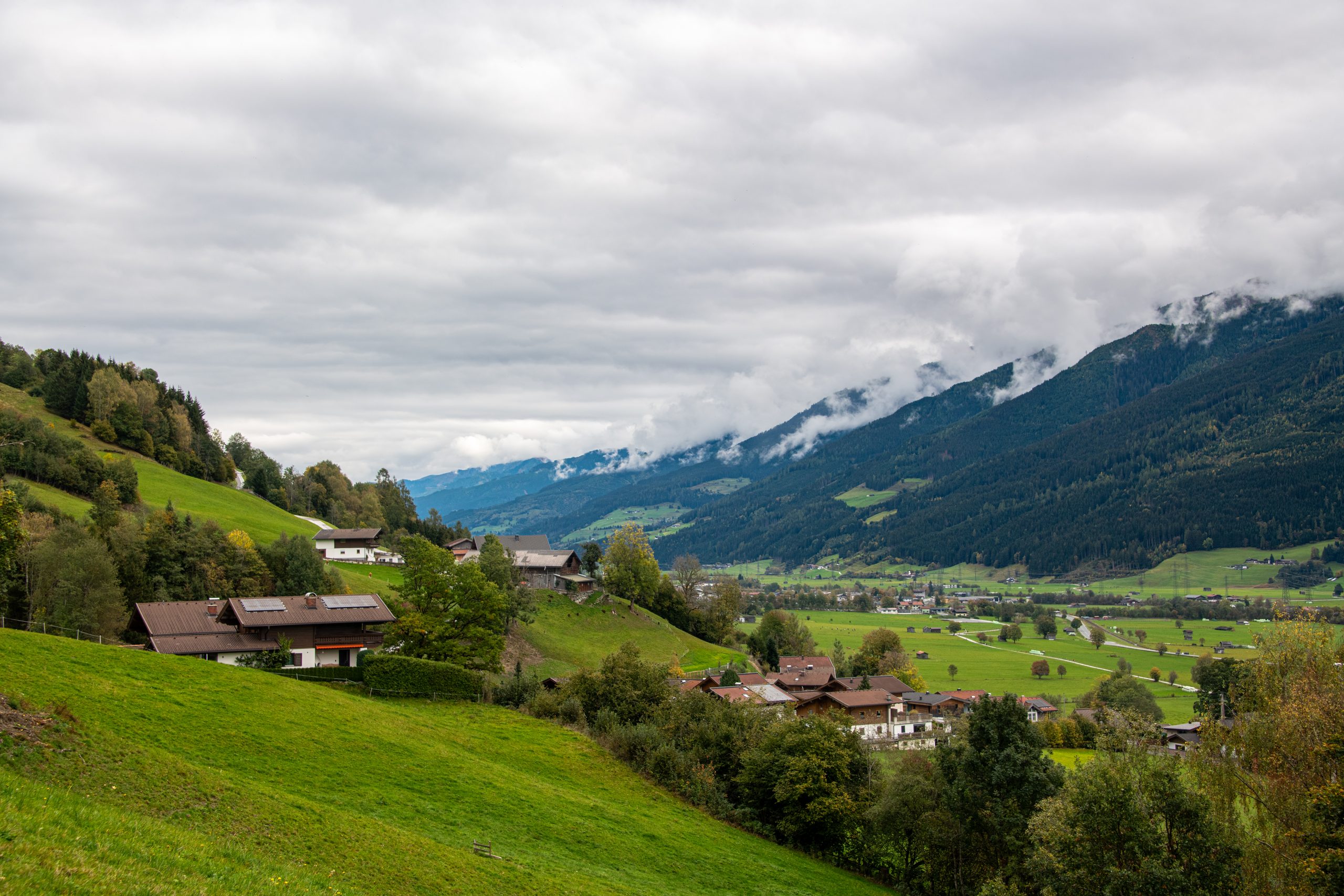 View west from the chalet over the valley